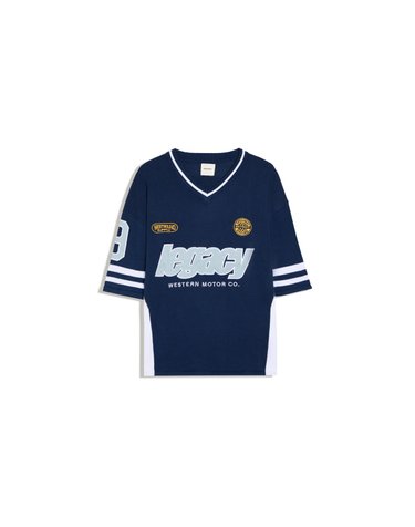 버쉬카 프린트 브이넥 반팔 티셔츠 2519/623 NAVY