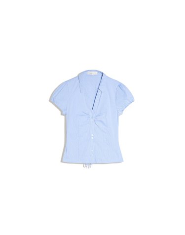 버쉬카 타이 프론트 포플린 반팔 셔츠 1337/710 BLUE