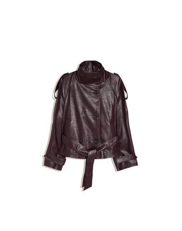 버쉬카 레더 이펙트 벨트 숏 트렌치 자켓 0091/718 BURGUNDY