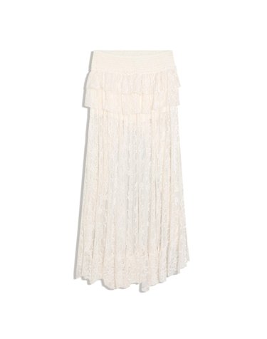 버쉬카 비대칭 레이스 러플 미디 스커트 3063/173 OFF WHITE