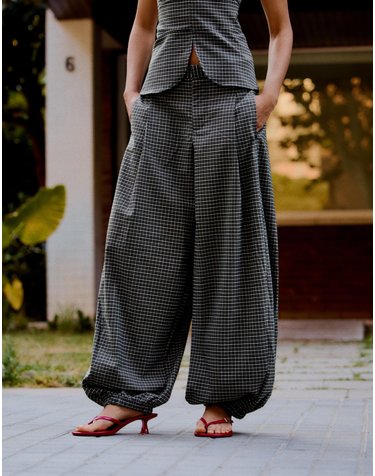 버쉬카 체크 벌룬 와이드 팬츠 2777/758 DARK GREY