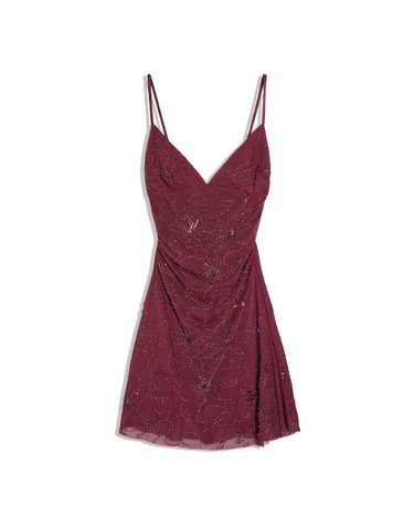 버쉬카 라인스톤 메쉬 스트랩 미니 원피스 2424/662 BURGUNDY