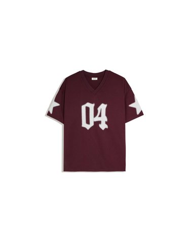 버쉬카 오버사이즈 프린트 반팔 티셔츠 3223/187 BURGUNDY