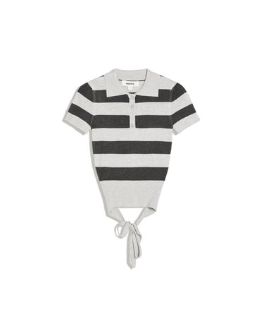 버쉬카 스트라이프 반팔 폴로 니트 탑 2463/693 GREY