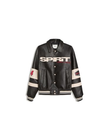 버쉬카 그래픽 레더 이펙트 바시티 자켓 2561/677 BLACK