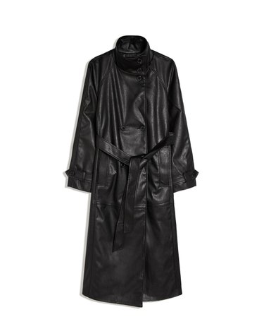 버쉬카 레더 이펙트 벨트 롱 트렌치 코트 2117/768 BLACK
