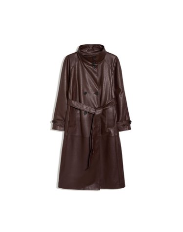 버쉬카 레더 이펙트 벨트 롱 트렌치 코트 2117/768 BURGUNDY