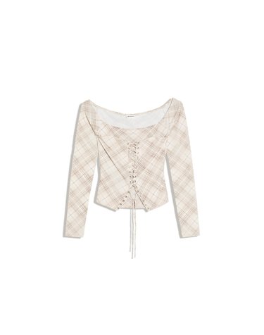 버쉬카 체크 코르셋 레이스업 티셔츠 4001/360 BEIGE