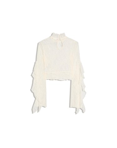 버쉬카 레이스 러플 소매 하이넥 탑 3907/360 CREAM