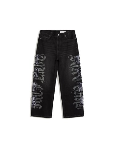 버쉬카 배기핏 스타 패치 그래픽 청바지 3069/352 BLACK