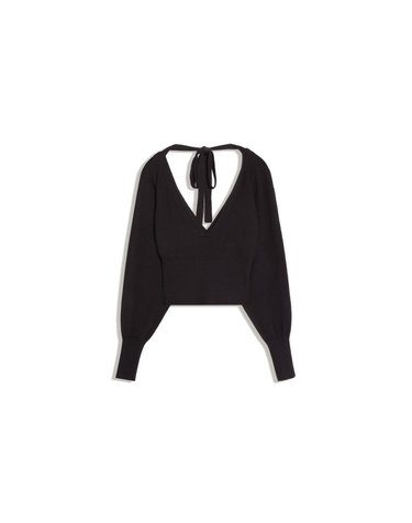 버쉬카 브이넥 타이 크롭 니트 스웨터 2851/097 BLACK