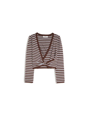 버쉬카 스트라이프 크롭 V넥 니트 스웨터 3349/376 BROWN