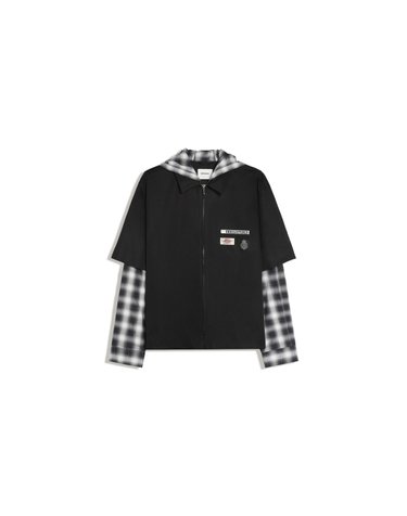 버쉬카 체크 더블 소매 후드 집업 셔츠 3583/046 BLACK