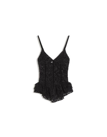 버쉬카 러플 레이스 민소매 스트랩 탑 3374/759 BLACK