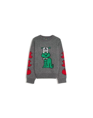 버쉬카 그래픽 라운드넥 울 니트 스웨터 3413/376 GREY