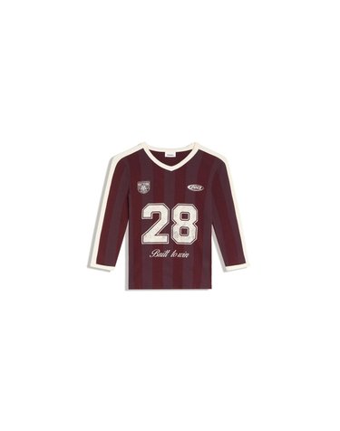 버쉬카 프린트 V넥 7부 소매 티셔츠 4261/360 BURGUNDY