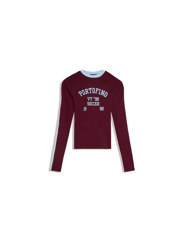 버쉬카 배색 프린트 크롭 긴팔 티셔츠 3974/093 BURGUNDY
