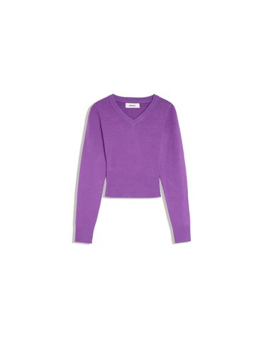 버쉬카 자수 브이넥 크롭 니트 스웨터 2472/693 VIOLET