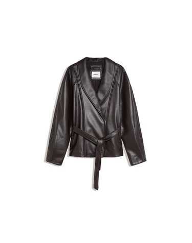 버쉬카 가죽 이펙트 벨트 기모노 자켓 2974/768 BROWN