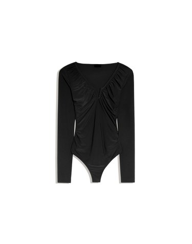 버쉬카 브이넥 셔링 긴팔 바디수트 3160/714 BLACK