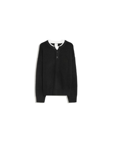 버쉬카 헨리넥 배색 니트 스웨터 4517/693 BLACK
