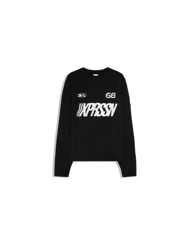 버쉬카 그래픽 라운드넥 니트 스웨터 4131/693 BLACK