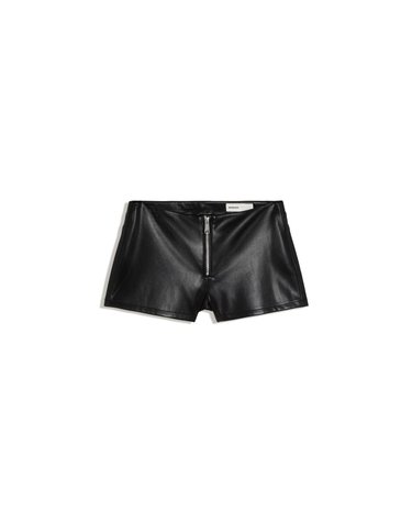 버쉬카 레더 이펙트 지퍼 미니 반바지 4017/710 BLACK