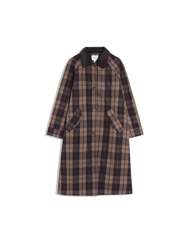 버쉬카 왁스 체크 롱 트렌치 코트 3497/273 BROWN