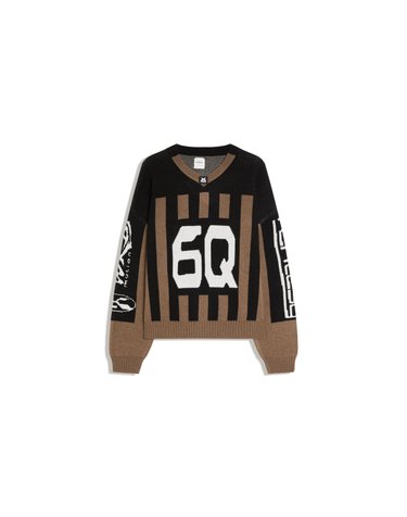 버쉬카 박시 자카드 V넥 니트 스웨터 4099/663 BROWN