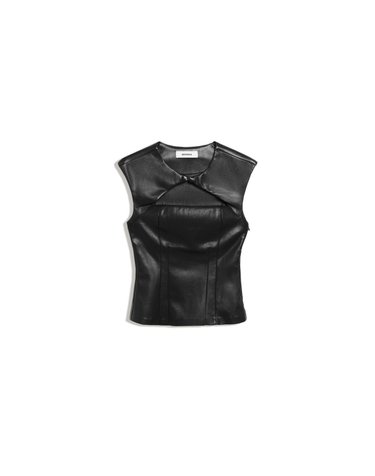 버쉬카 레더 이펙트 컷아웃 민소매 탑 3524/710 BLACK