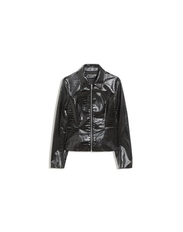 버쉬카 레더 이펙트 페플럼 크롭 자켓 4244/109 BLACK