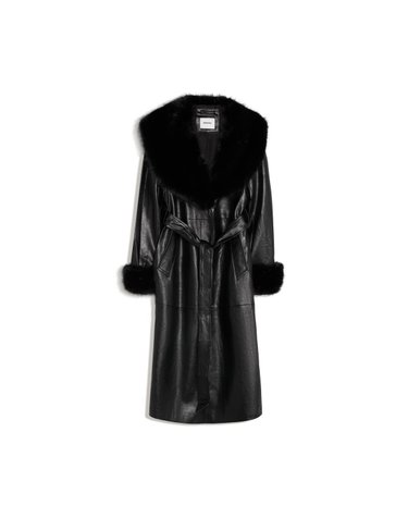 버쉬카 레더 이펙트 벨트 롱 코트 3724/752 BLACK