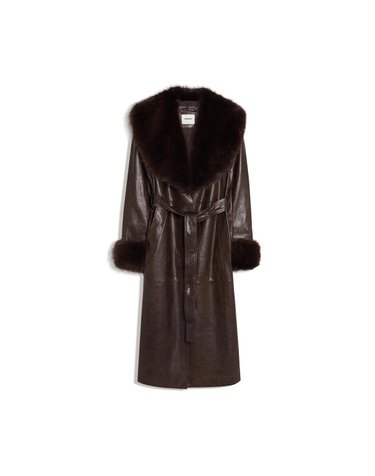 버쉬카 레더 이펙트 벨트 롱 코트 3724/752 BROWN