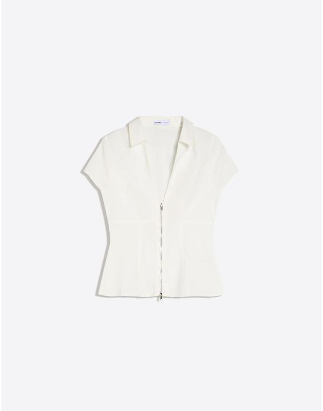 버쉬카 버쉬카 슬림핏 집업 반팔 셔츠 화이트 1268/710 WHITE 착용컷