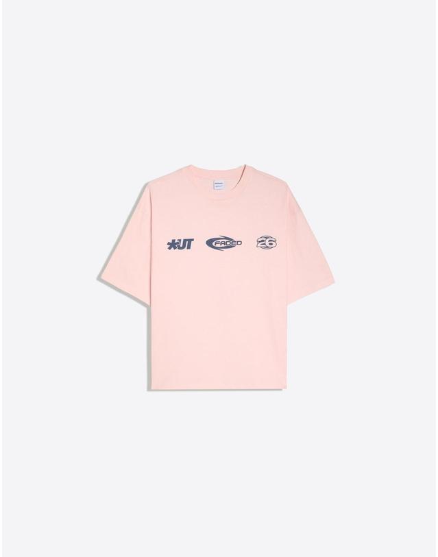 버쉬카 버쉬카 박시핏 프린트 반팔 티셔츠 2022/696 PINK 핑크 착용컷