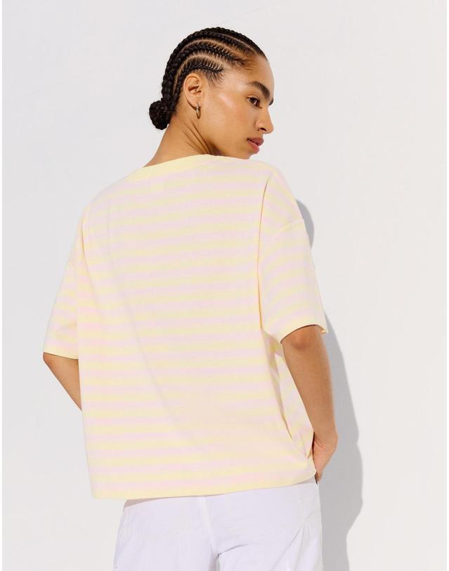 버쉬카 버쉬카 스트라이프 박시핏 반팔 티셔츠 1156/093 YELLOW 멀티컬러 착용컷