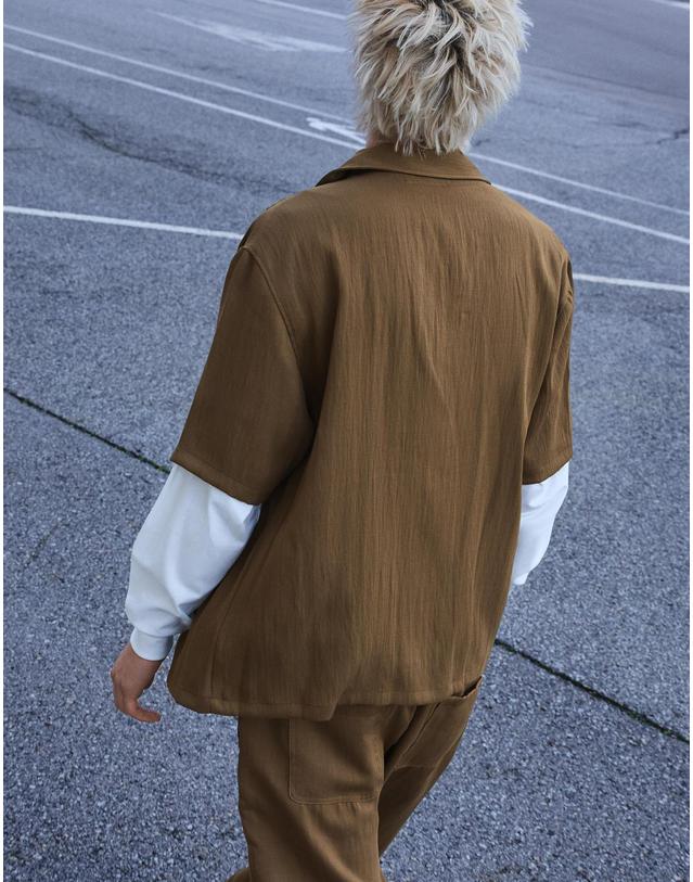 버쉬카 버쉬카 루스핏 러스틱 오픈카라 반팔 셔츠 0999/721 KHAKI 브라운 착용컷