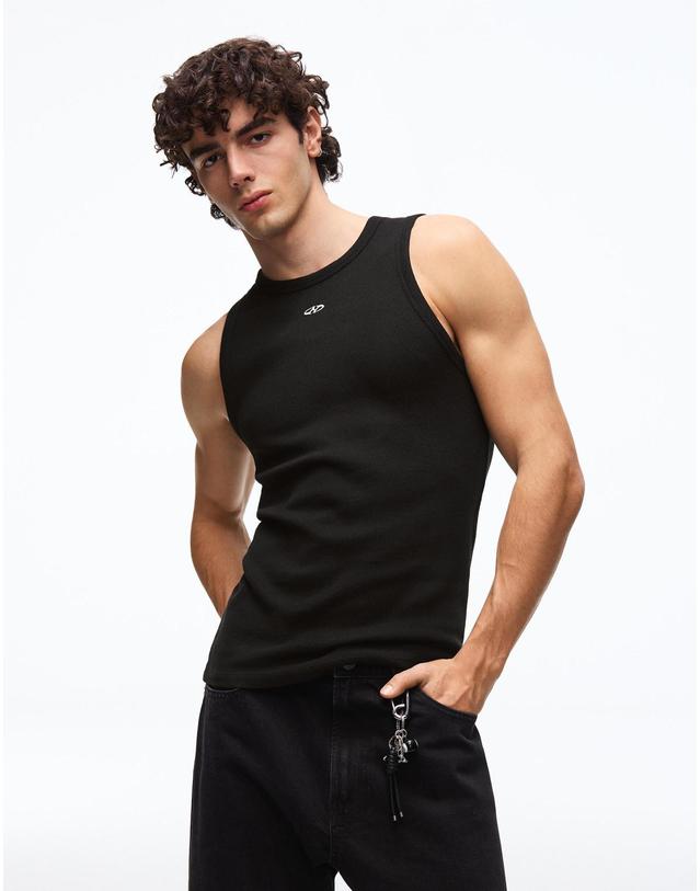 버쉬카 버쉬카 와플니트 프린트 민소매 블랙 탑 0076/134 BLACK 착용컷