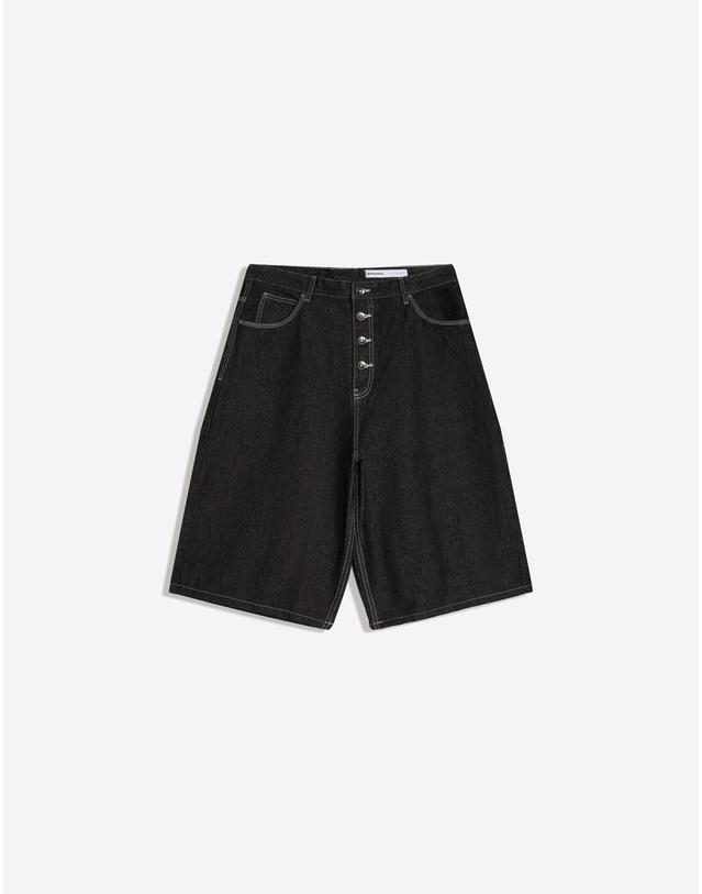 버쉬카 버쉬카 배럴 데님 버뮤다 반바지 2384/220 BLACK 블랙 착용컷