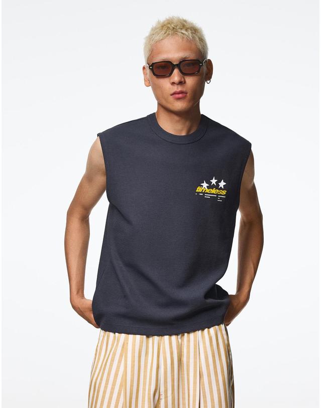 버쉬카 버쉬카 텍스처 그래픽 민소매 티셔츠 2413/443 NAVY 네이비 착용컷