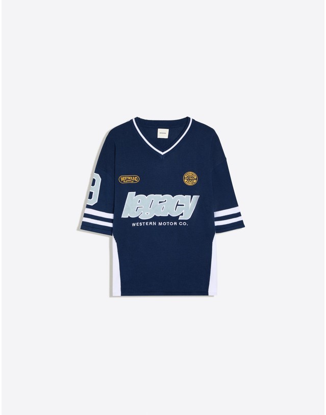 버쉬카 버쉬카 프린트 브이넥 반팔 티셔츠 2519/623 NAVY 네이비 착용컷