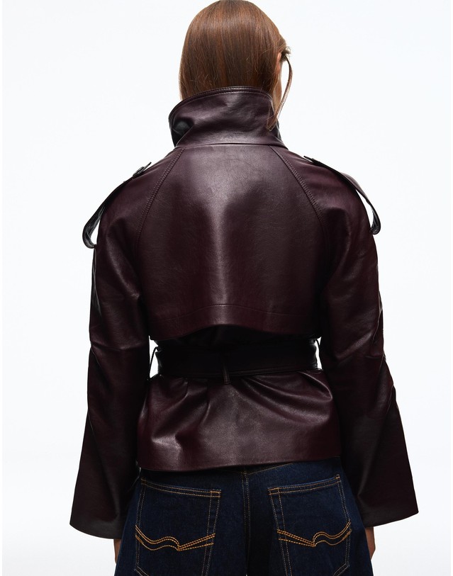 버쉬카 버쉬카 레더 이펙트 벨트 숏 트렌치 자켓 0091/718 BURGUNDY 레드 착용컷