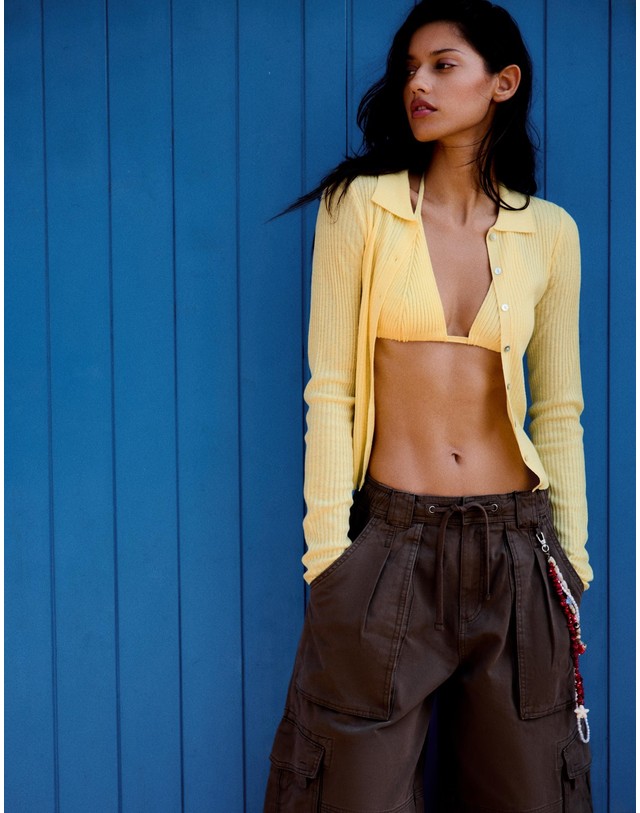 버쉬카 버쉬카 파인 니트 폴로 칼라 가디건 2442/376 YELLOW 노랑 착용컷