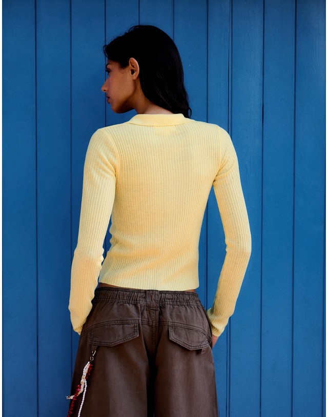 버쉬카 버쉬카 파인 니트 폴로 칼라 가디건 2442/376 YELLOW 노랑 착용컷