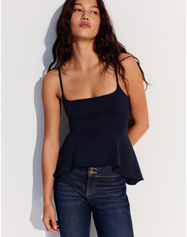 버쉬카 버쉬카 러플 스트랩 민소매 탑 3298/169 NAVY 네이비 착용컷