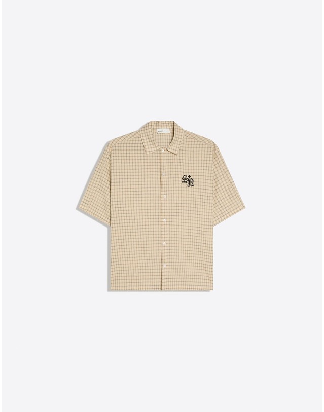 버쉬카 버쉬카 체크 패턴 자수 반팔 셔츠 3109/557 BEIGE 베이지 착용컷