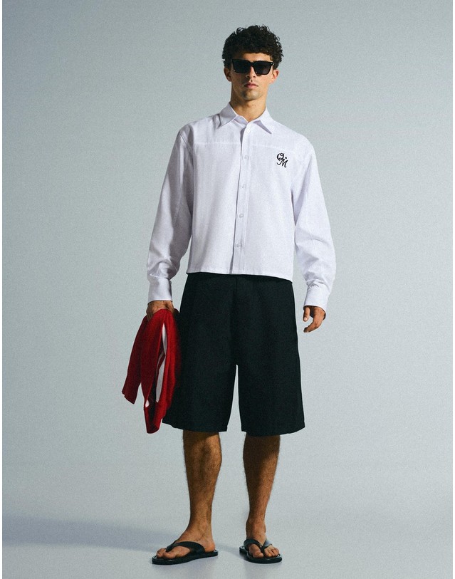 버쉬카 버쉬카 로고 자수 크롭 긴팔 셔츠 3074/054 WHITE 화이트 착용컷