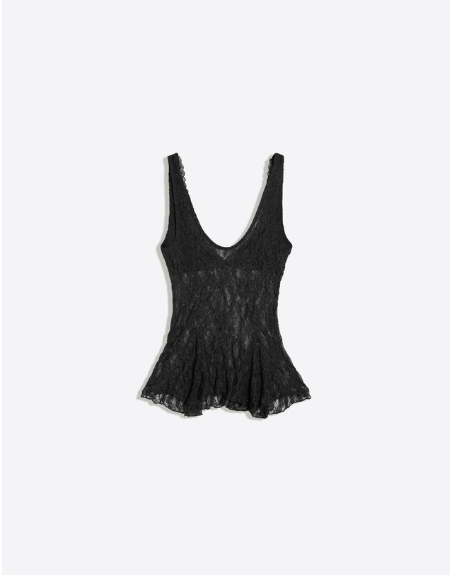 버쉬카 버쉬카 레이스 브이넥 페플럼 캐미솔 3328/360 BLACK 블랙 착용컷