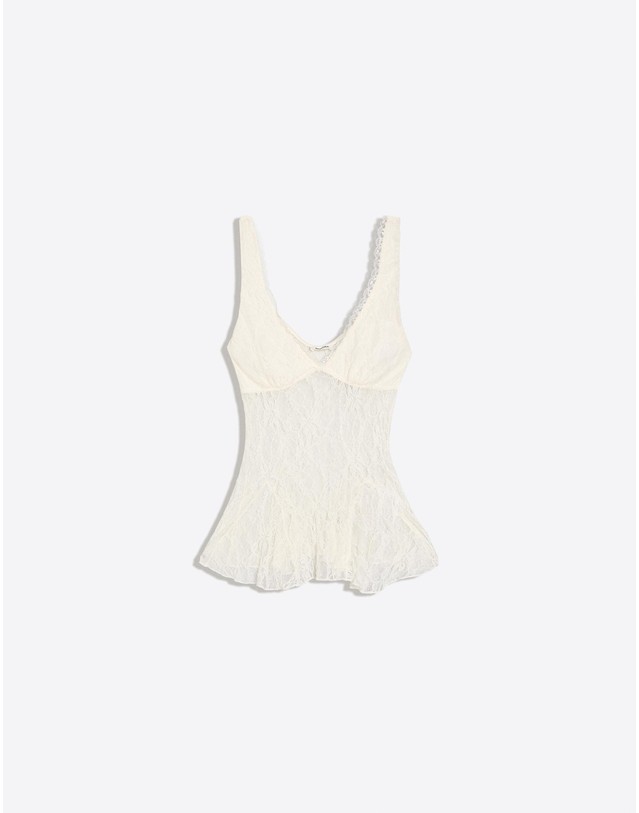 버쉬카 버쉬카 레이스 브이넥 민소매 페플럼 탑 3328/360 CREAM 아이보리 착용컷