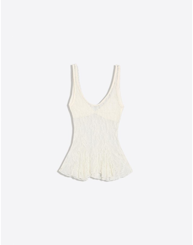 버쉬카 버쉬카 레이스 브이넥 민소매 페플럼 탑 3328/360 CREAM 아이보리 착용컷